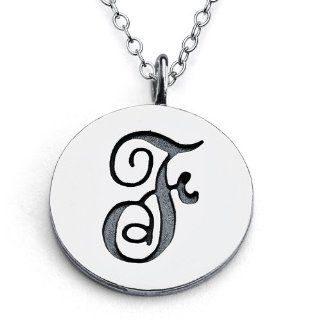 925 Sterling Silver Letter "F" Script Pendant Necklace (22 Inches) Jewelry