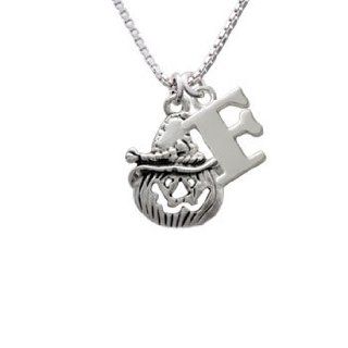 Silver Jack O'Lantern with Witch Hat Initial F Charm Necklace Delight Jewelry Jewelry