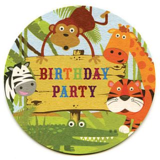jungle buddies party coaster invitations by aliroo