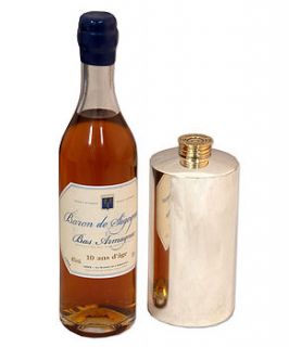 silver plated hip flask and armagnac by whisk hampers