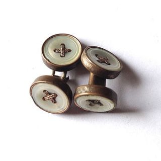 vintage mother of pearl and brass cufflinks by ava mae designs