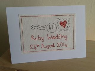 ruby wedding anniversary card by caroline watts embroidery