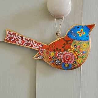 folkart painted metal bird decoration by anusha