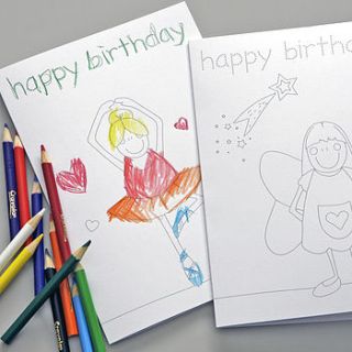 two girl's birthday colouring in cards by yoyo me