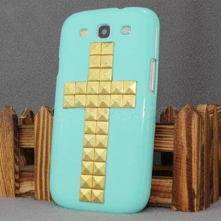For Samsung Galaxy S3 SIII i9300 Green Studded Christian Cross hard Case Cover Cell Phones & Accessories