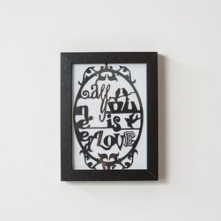 framed 'all you need is love' paper cut by ( q u i e t l y   c r e a t i v e )