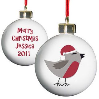 personalised robin christmas bauble by lindsay interiors