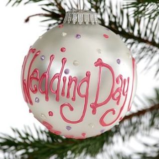 personalised handpainted wedding bauble by the letteroom