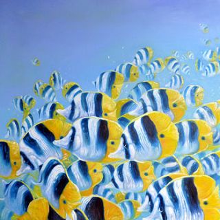 oil painting of a shoal of tropical fish by gill bustamante   artist