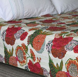tropical flowers kantha bedspread by plum chutney