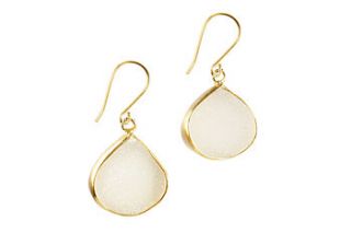 white druzy and gold pear earrings by flora bee