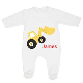 personalised digger babygrow by little baby boutique