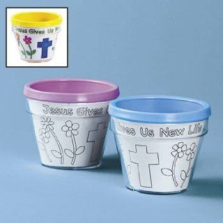 Color Your Own Jesus Gives Us New Life Flowerpots   Religious Crafts & Easter Crafts