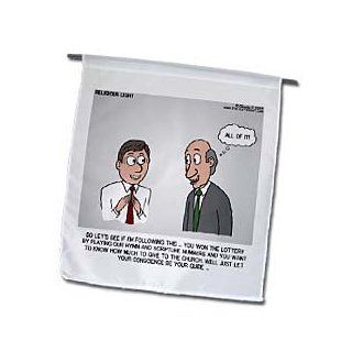 fl_4774_1 Rich Diesslins Funny Religious Light Cartoons   Lottery Winner and Giving to the Church   Flags   12 x 18 inch Garden Flag  Outdoor Flags  Patio, Lawn & Garden