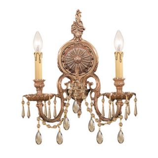 Crystorama Olde World 2 Light Candle Wall Sconce with Crystal