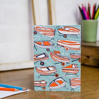 boat nostalgia blank greetings card by jessica hogarth designs