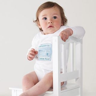 personalised birth date baby grow by tillie mint