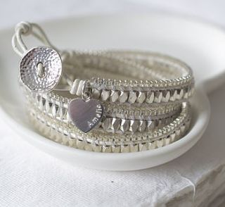 personalised white leather wrap bracelet by lily belle