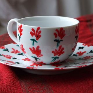 two indian flower espresso cup and saucers by ellie's cups