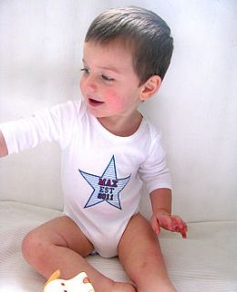 personalised boy's baby grow by tillie mint