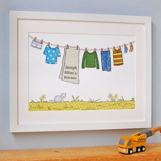 personalised little boy's washing line print by clara and macy
