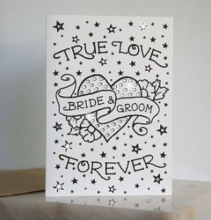 'bride & groom' tattoo print diamante card by spdesign
