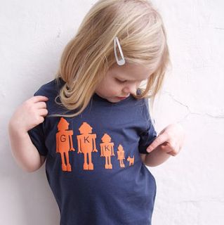 personalised child's robot family t shirt by littlechook personalised childrens clothing