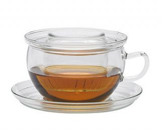 glass cup set with glass infuser by leaf