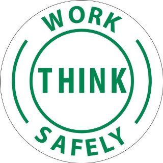 NMC HH12 Hard Had Emblem Sign, "WORK THINK SAFELY", 2" Diameter x 2" Height, Pressure Sensitive Vinyl, Green on White (Pack of 25) Industrial Warning Signs