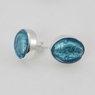 silver stud earrings with oval murano glass by claudette worters