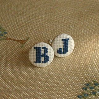 personalised cross stitch initial cufflinks by handstitched with love