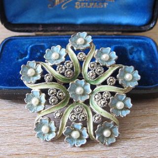 vintage enamel marcasite flower brooch by ava mae designs