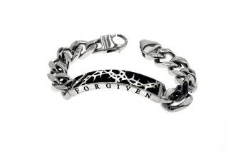 Christian Mens Stainless Steel 8" Abstinence Forgiven Crown of Thorns Chastity Bracelet for Boys "Forgiven   For God so Loved the World That He Gave His Only Begotten Son That Whosoever Believes Into Him Should Not Perish but Have Eternal Life&qu