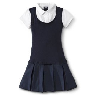 French Toast Girls School Uniform Short Sleeve 2 Fer Pleated Dress   Navy 4