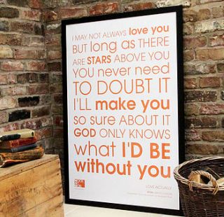 wow 'love actually' personalised framed print by words on walls