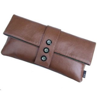 oak brown leather vintage button clutch bag by use uk