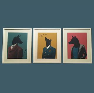 set of three cunning fox art prints by orwell and goode