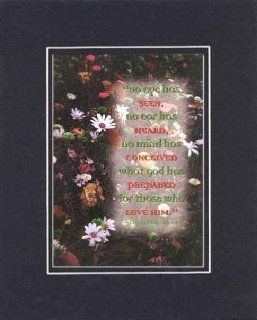 No Eye has Seen, No Ear has heard   1 Corinthians 29 NIV. . . 8 x 10 Inches Biblical/Religious Verses set in Double Beveled Matting (Black on Black)   A Timeless and Priceless Poetry Keepsake Collection   Decorative Plaques