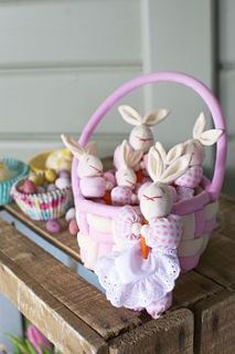 basket with rabbit family by hidden lily