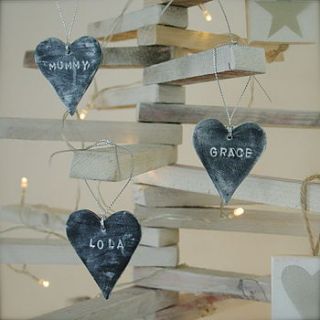 personalised slate effect heart decorations by ditto