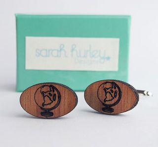 engraved globe cufflinks by sarah hurley designs