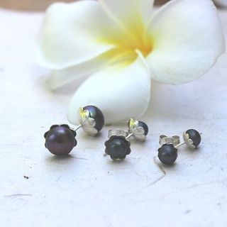 black pearl and silver flower earrings by bish bosh becca