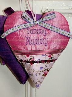 'yummy mummy' embroidered, silk heart by tuppenny house designs