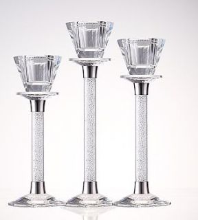 trio of crystal filled stem candle sticks by diamond affair