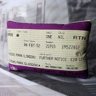 royal queen's park train ticket cushion by ashley allen