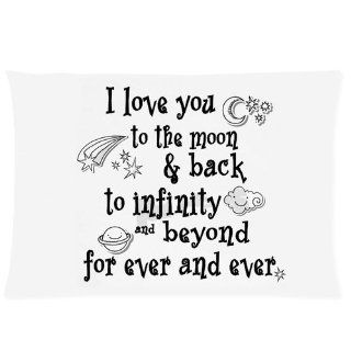 "I Love You " Theme Quote "I Love You To The Moon And Back To Infinity Beyond For Ever And Ever" With Cute Satr Moon Earth Cloud Spacecraft Pattern White Background Soft Custom Rectangle Pillow Cases Cover 20X30 (One Side) Pillowcase Va