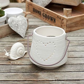 white ceramic heart lantern by the country heart store