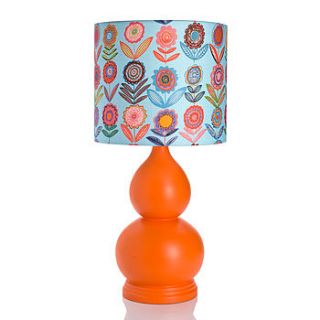 goa lamp bright orange, blue flowers shade by the wooden lamp company