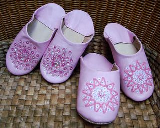 girl's pink leather slippers with sequins by pink bamboo