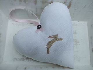 hand embroidered lavender bunny heart by caroline watts embroidery